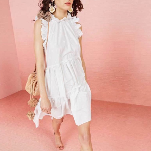 embroidered ruffle sleeve midi dress